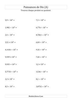 Multiplication et division de nombres décimaux par puissances positives de dix (forme décimale)