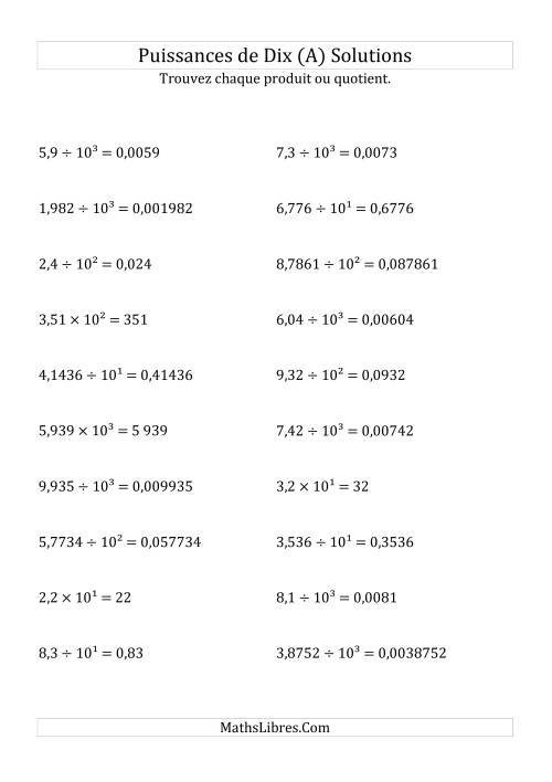 Multiplication et division de nombres décimaux par puissances positives de dix (forme décimale) (A) page 2