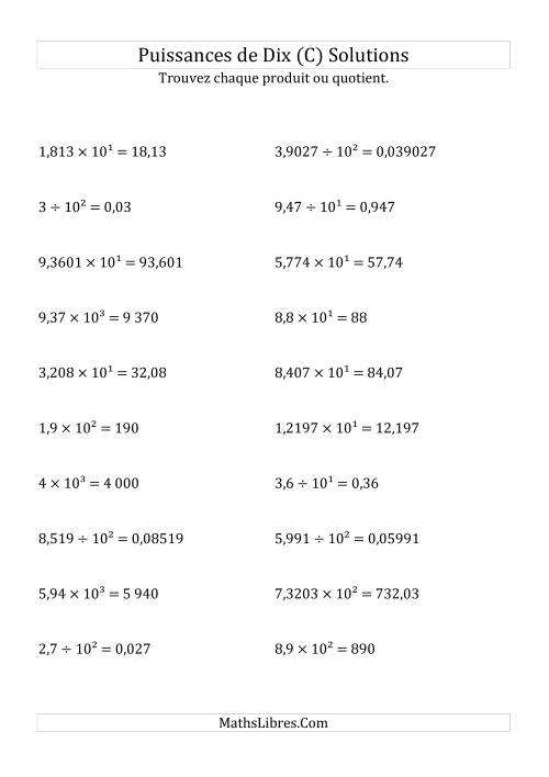 Multiplication et division de nombres décimaux par puissances positives de dix (forme décimale) (C) page 2