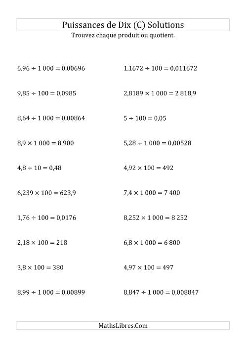 Multiplication et division de nombres décimaux par puissances positives de dix (forme standard) (C) page 2