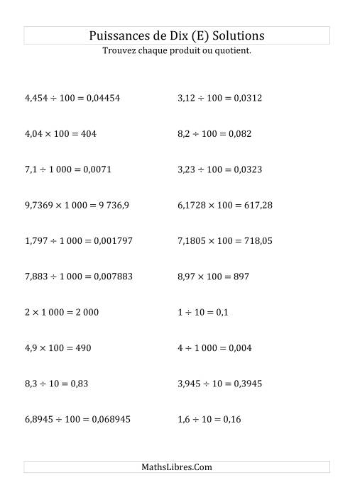 Multiplication et division de nombres décimaux par puissances positives de dix (forme standard) (E) page 2