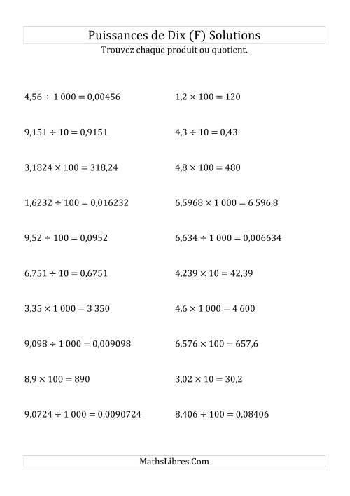 Multiplication et division de nombres décimaux par puissances positives de dix (forme standard) (F) page 2