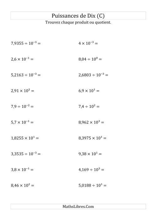 Multiplication et division de nombres décimaux par puissances de dix (forme décimale) (C)