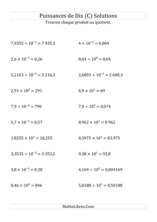 Multiplication et division de nombres décimaux par puissances de dix (forme décimale) (C) page 2