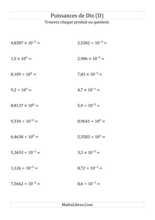 Multiplication et division de nombres décimaux par puissances de dix (forme décimale) (D)