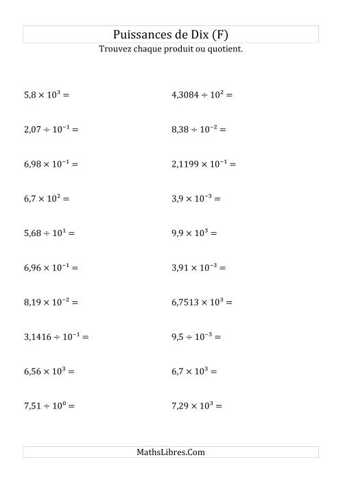 Multiplication et division de nombres décimaux par puissances de dix (forme décimale) (F)