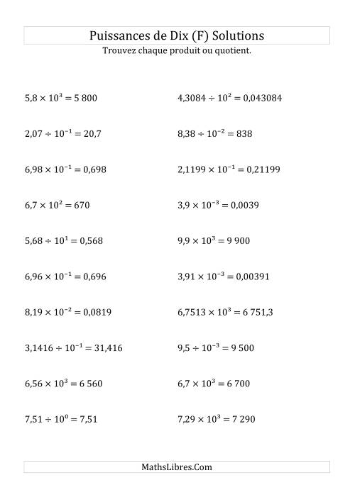 Multiplication et division de nombres décimaux par puissances de dix (forme décimale) (F) page 2
