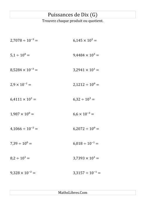 Multiplication et division de nombres décimaux par puissances de dix (forme décimale) (G)