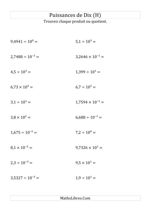 Multiplication et division de nombres décimaux par puissances de dix (forme décimale) (H)