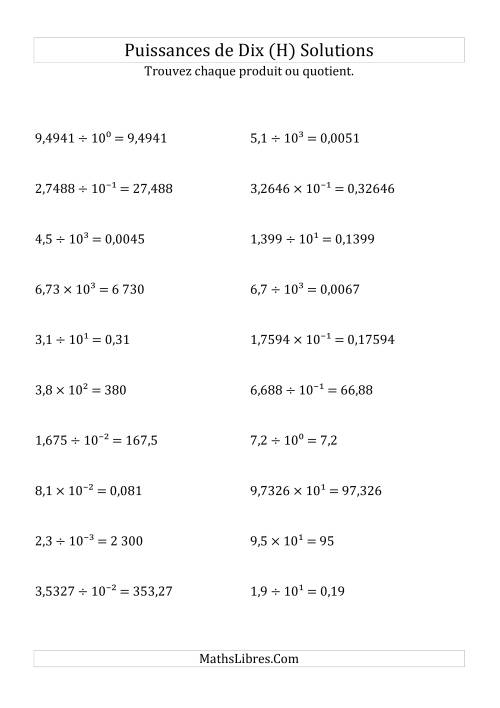 Multiplication et division de nombres décimaux par puissances de dix (forme décimale) (H) page 2