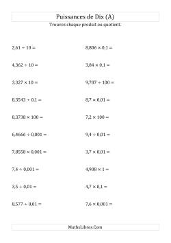 Multiplication et division de nombres décimaux par puissances de dix (forme standard)