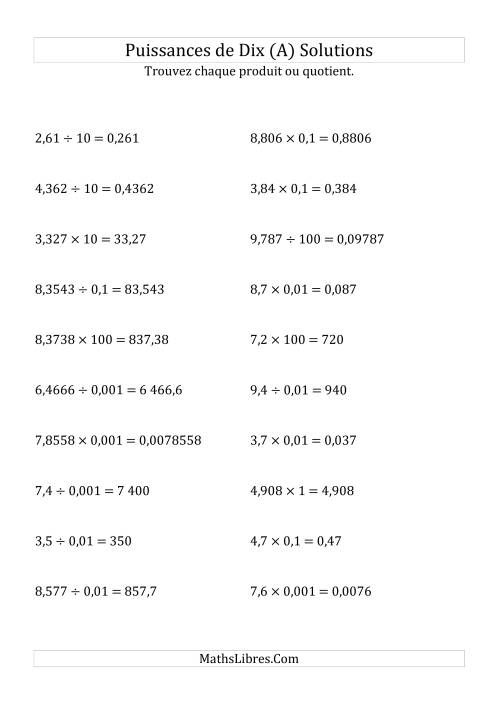 Multiplication et division de nombres décimaux par puissances de dix (forme standard) (A) page 2