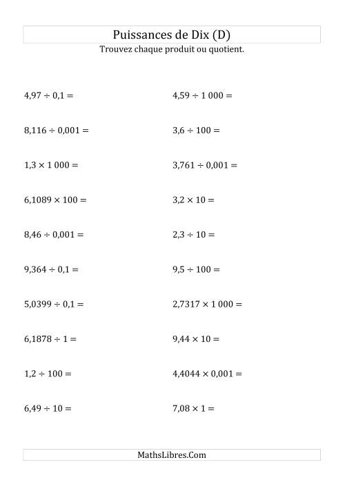 Multiplication et division de nombres décimaux par puissances de dix (forme standard) (D)