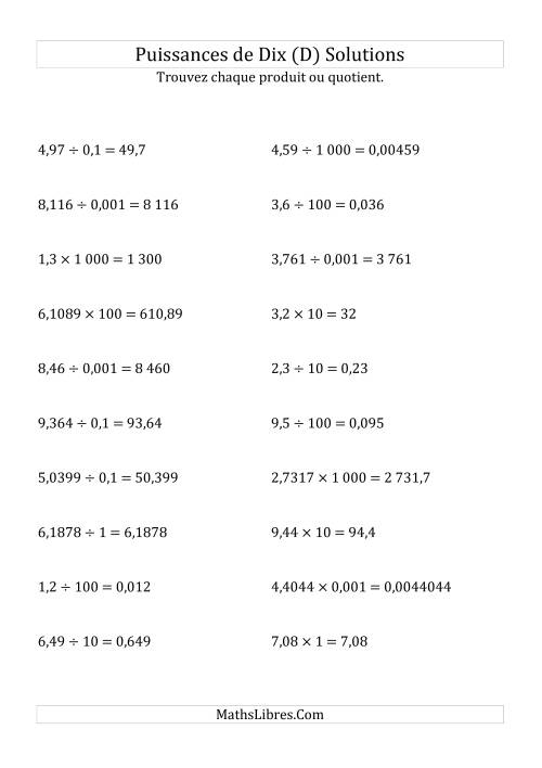 Multiplication et division de nombres décimaux par puissances de dix (forme standard) (D) page 2
