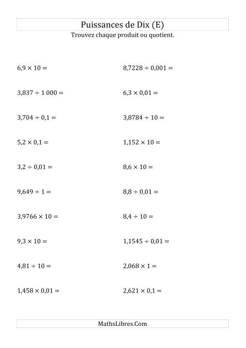 Multiplication et division de nombres décimaux par puissances de dix (forme standard) (E)