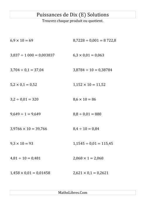 Multiplication et division de nombres décimaux par puissances de dix (forme standard) (E) page 2