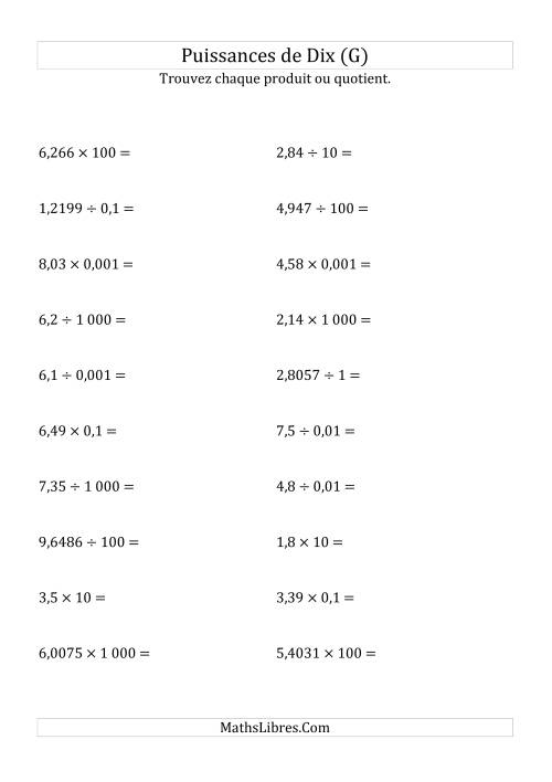 Multiplication et division de nombres décimaux par puissances de dix (forme standard) (G)