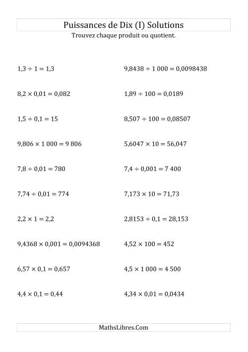 Multiplication et division de nombres décimaux par puissances de dix (forme standard) (I) page 2