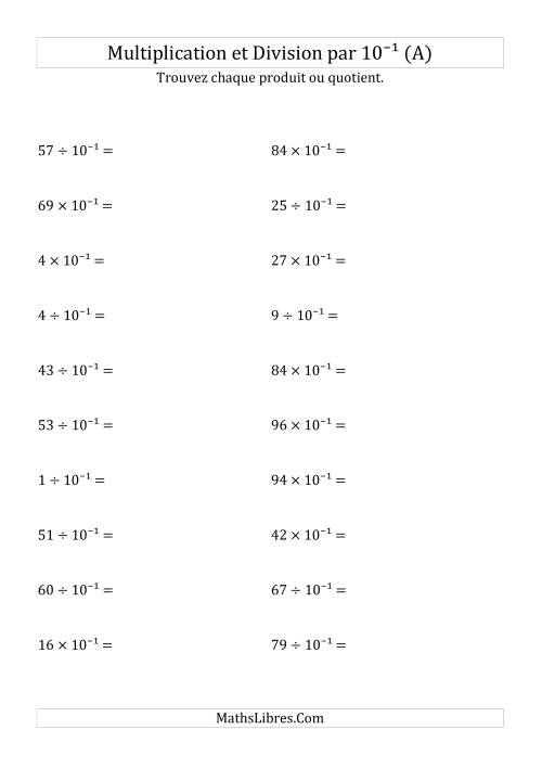 Multiplication et division de nombres entiers par 10<sup>-1</sup> (A)