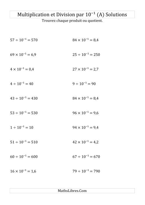 Multiplication et division de nombres entiers par 10<sup>-1</sup> (A) page 2