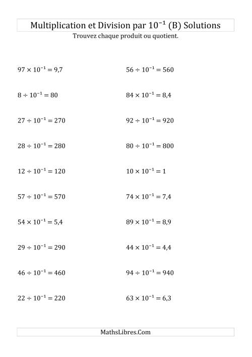 Multiplication et division de nombres entiers par 10<sup>-1</sup> (B) page 2