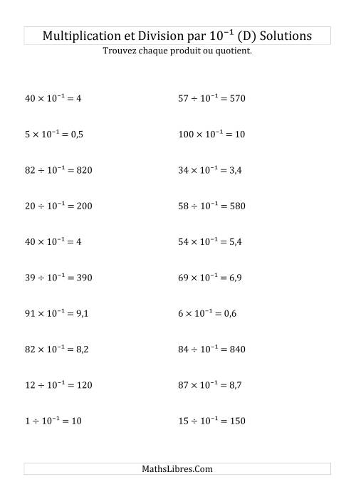 Multiplication et division de nombres entiers par 10<sup>-1</sup> (D) page 2