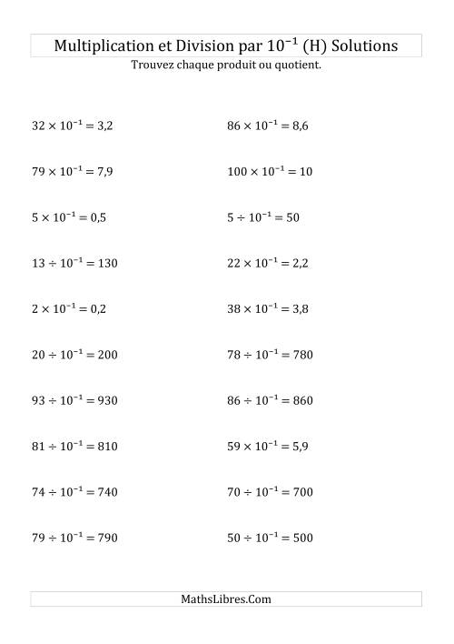 Multiplication et division de nombres entiers par 10<sup>-1</sup> (H) page 2