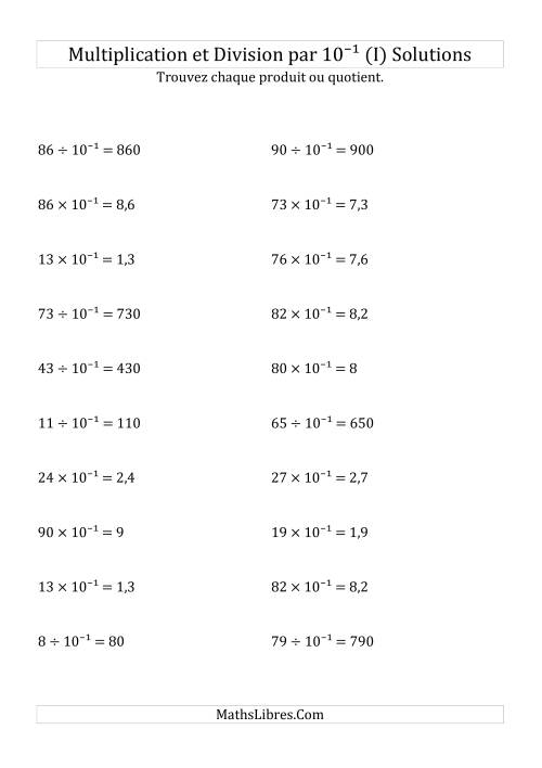 Multiplication et division de nombres entiers par 10<sup>-1</sup> (I) page 2
