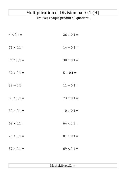 Multiplication et division de nombres entiers par 0,1 (H)
