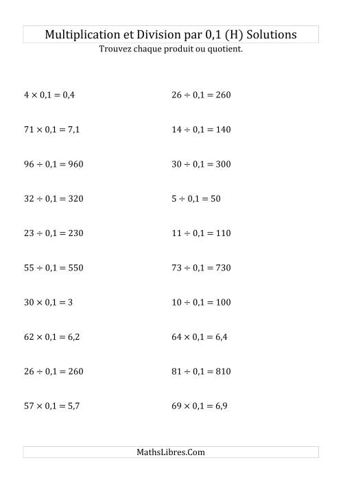 Multiplication et division de nombres entiers par 0,1 (H) page 2