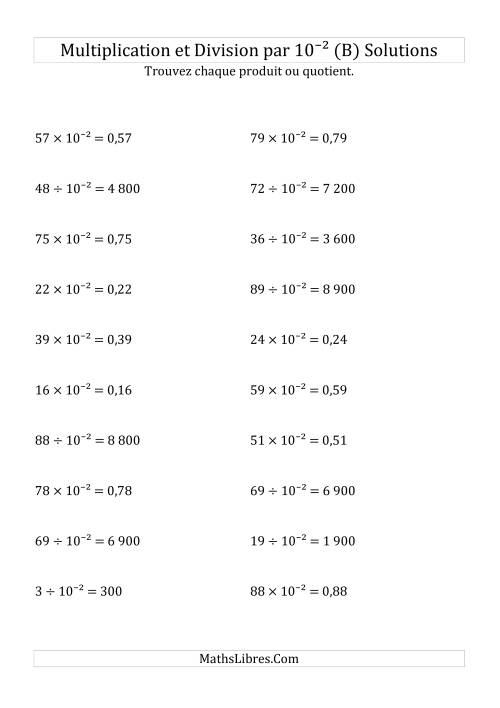 Multiplication et division de nombres entiers par 10<sup>-2</sup> (B) page 2
