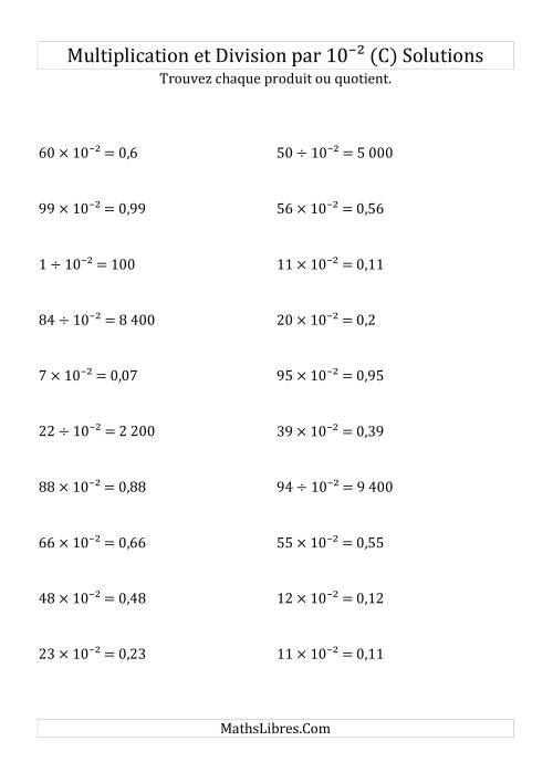 Multiplication et division de nombres entiers par 10<sup>-2</sup> (C) page 2