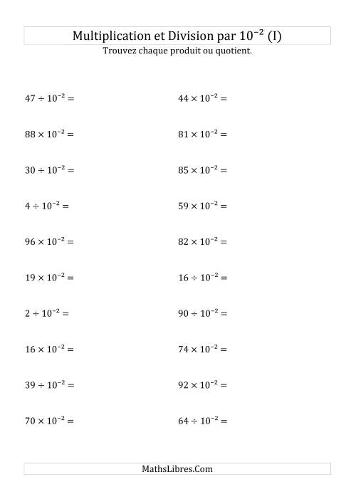 Multiplication et division de nombres entiers par 10<sup>-2</sup> (I)