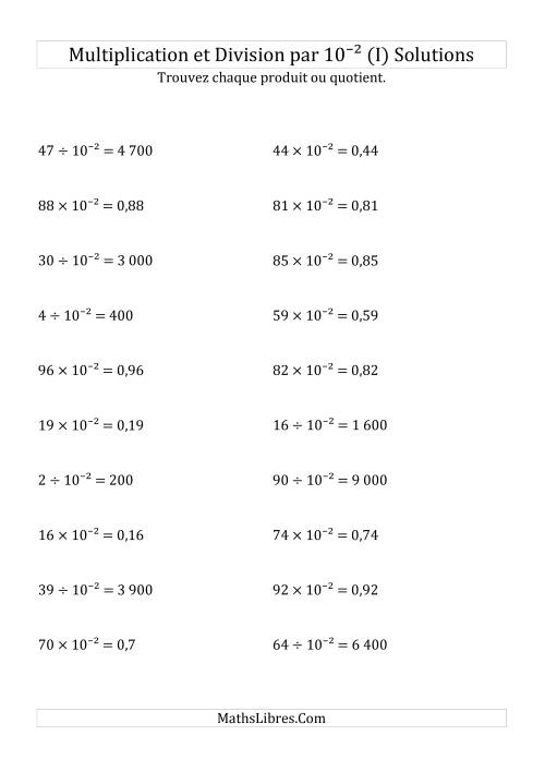 Multiplication et division de nombres entiers par 10<sup>-2</sup> (I) page 2