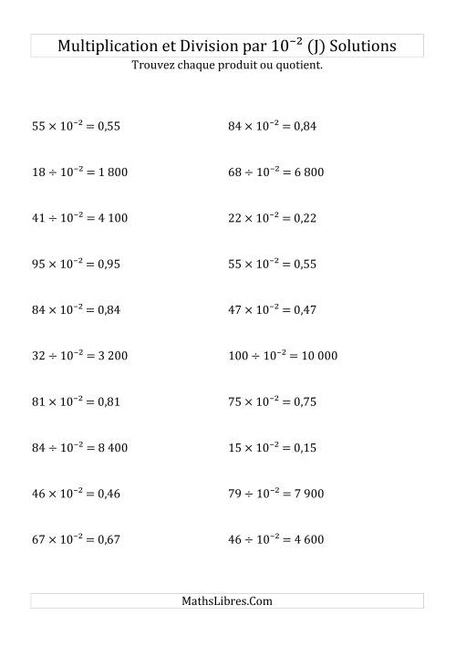 Multiplication et division de nombres entiers par 10<sup>-2</sup> (J) page 2