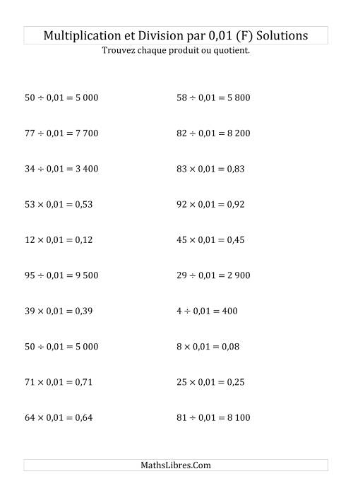 Multiplication et division de nombres entiers par 0,01 (F) page 2