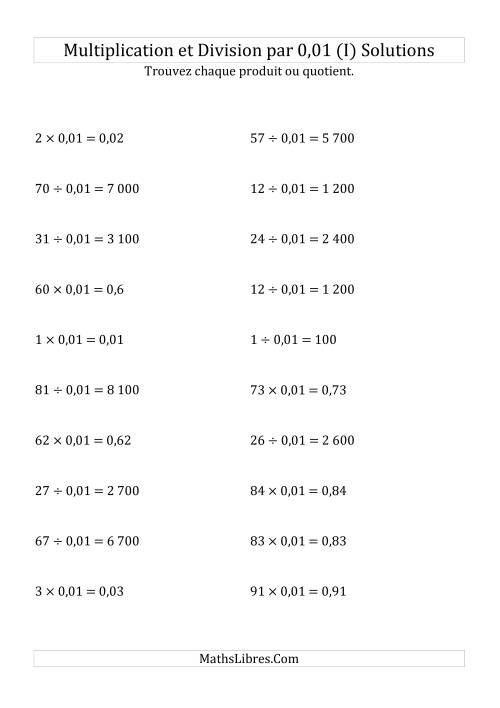 Multiplication et division de nombres entiers par 0,01 (I) page 2
