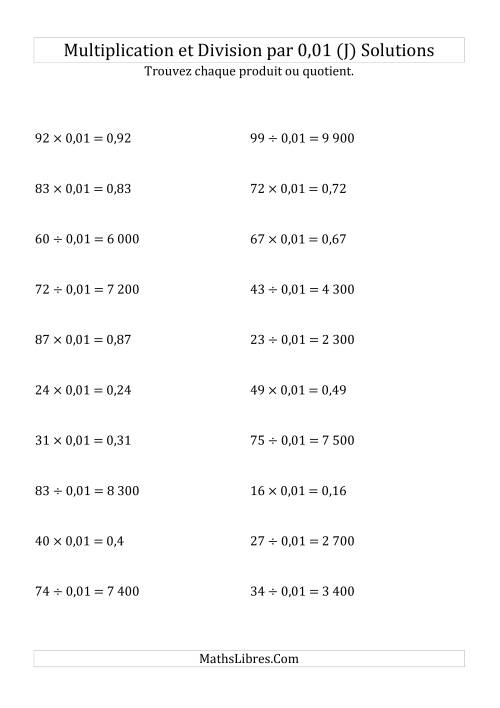 Multiplication et division de nombres entiers par 0,01 (J) page 2
