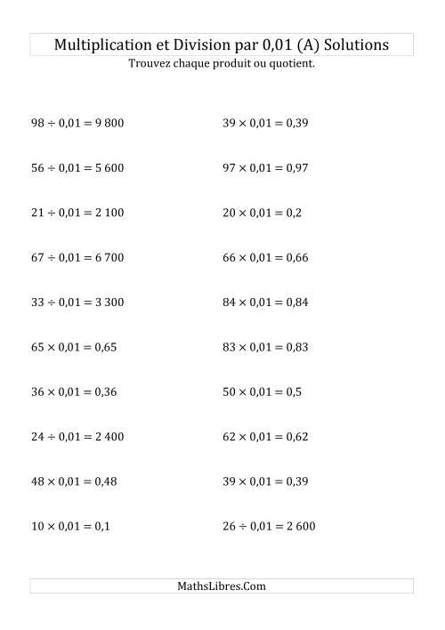 Multiplication et division de nombres entiers par 0,01 (Tout) page 2