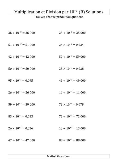 Multiplication et division de nombres entiers par 10<sup>-3</sup> (B) page 2