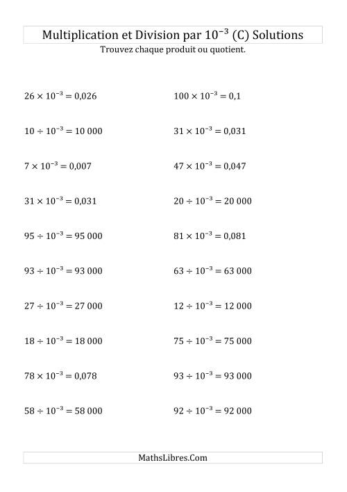 Multiplication et division de nombres entiers par 10<sup>-3</sup> (C) page 2