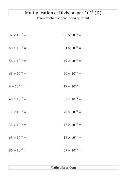 Multiplication et division de nombres entiers par 10<sup>-3</sup> (D)