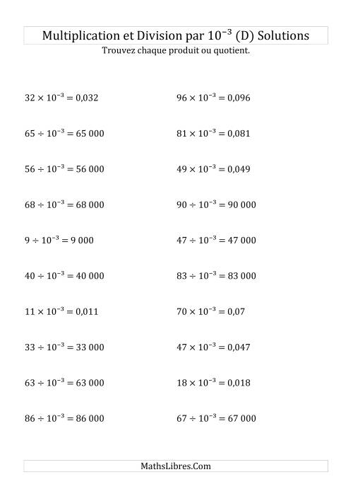 Multiplication et division de nombres entiers par 10<sup>-3</sup> (D) page 2