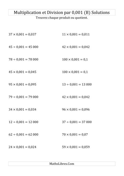 Multiplication et division de nombres entiers par 0,001 (B) page 2