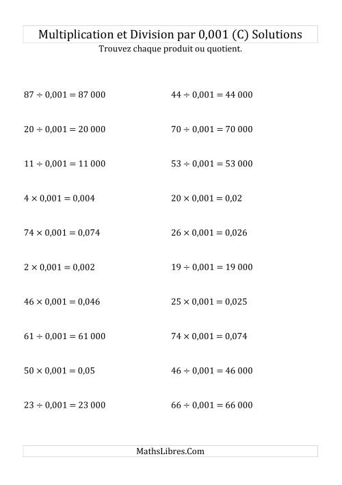 Multiplication et division de nombres entiers par 0,001 (C) page 2