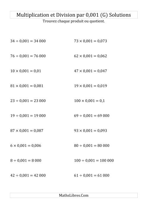 Multiplication et division de nombres entiers par 0,001 (G) page 2