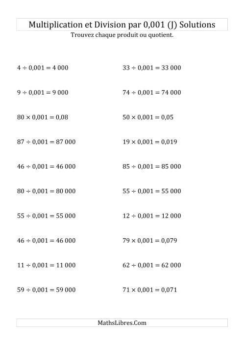 Multiplication et division de nombres entiers par 0,001 (J) page 2