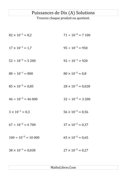 Multiplication et division de nombres entiers par puissances négatives de dix (forme exposant) (A) page 2