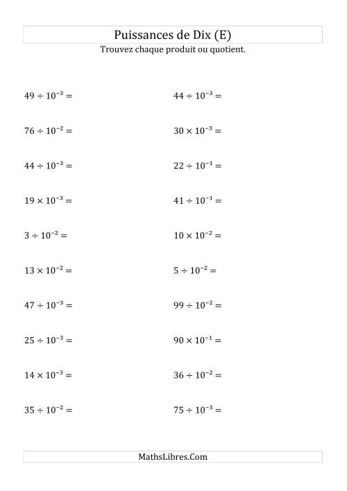 Multiplication et division de nombres entiers par puissances négatives de dix (forme exposant) (E)