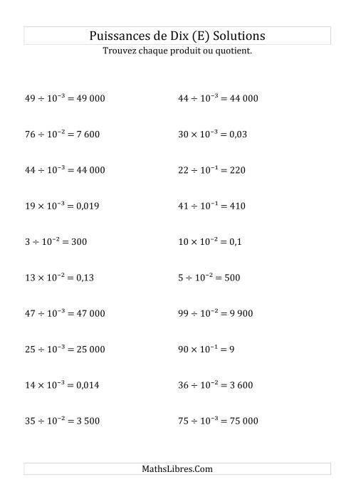 Multiplication et division de nombres entiers par puissances négatives de dix (forme exposant) (E) page 2